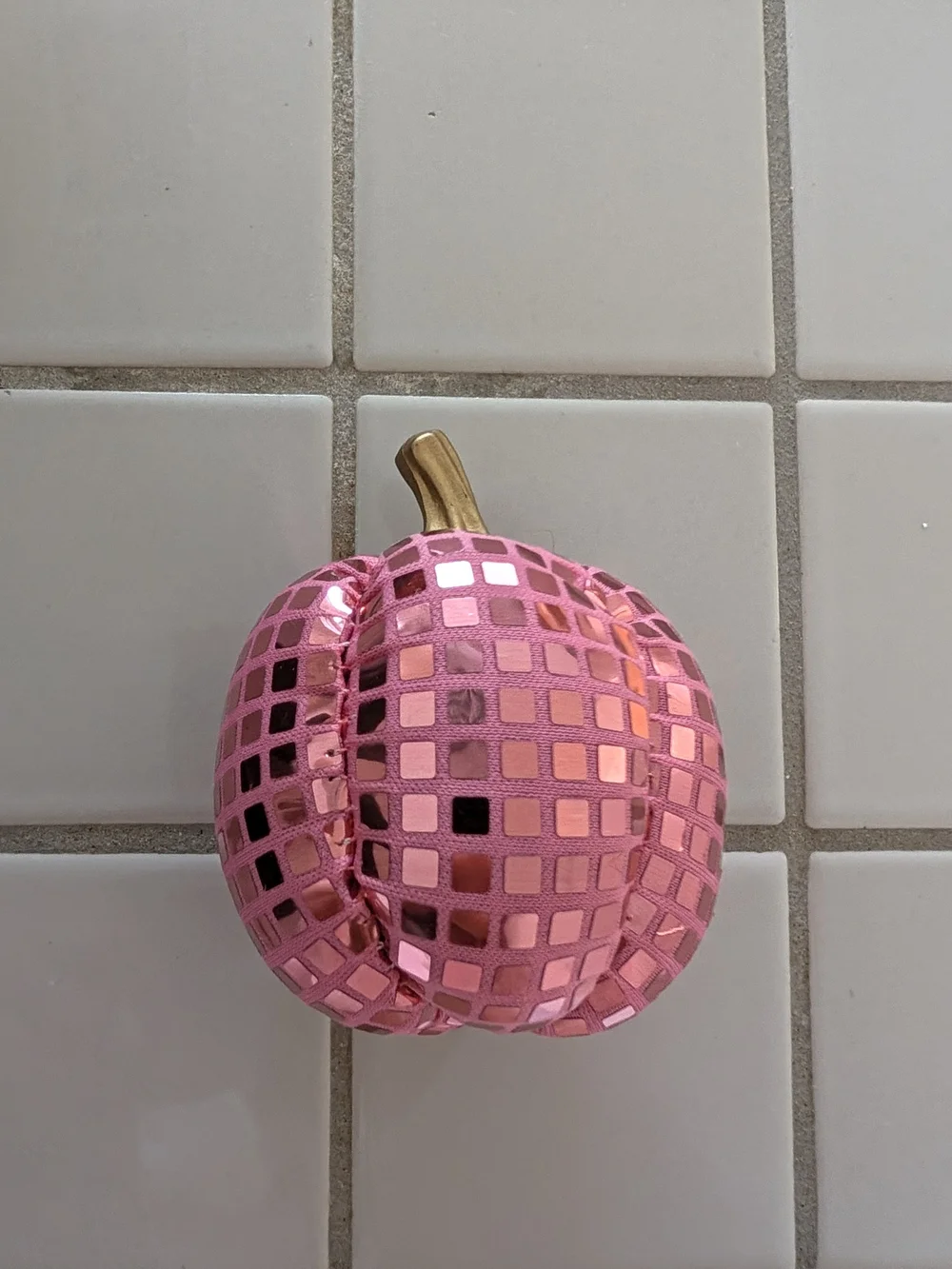 Sparkle Pink Decorative Pumpkin with Gold Stem - Party Accent